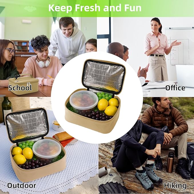 Small Lunch Box Insulated Lunch Bag for Women Men, Bento Kids Lunch Box, Compact Portable Thermal Meal Cooler Bags with Buckle Handle for Work & School, Khaki 5L