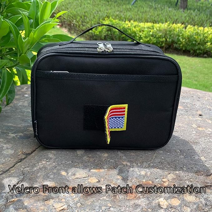 FlowFly Kids Lunch box Insulated Soft Bag Mini Cooler Back to School Thermal Meal Tote Kit for Girls, Boys, Black Free USA Flag Patch Included