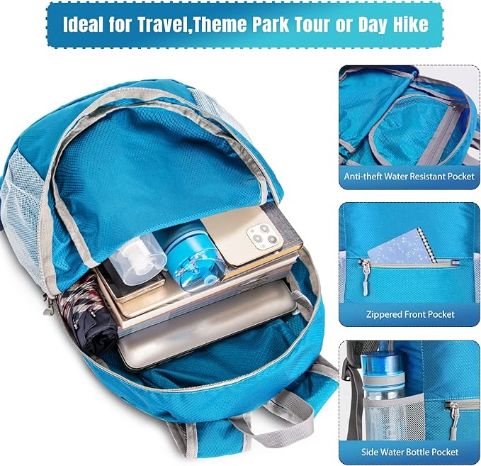 ZOMAKE Ultra Lightweight Hiking Backpack 20L, Packable Small Backpacks Water Resistant Daypack for Women Men(Light Blue)