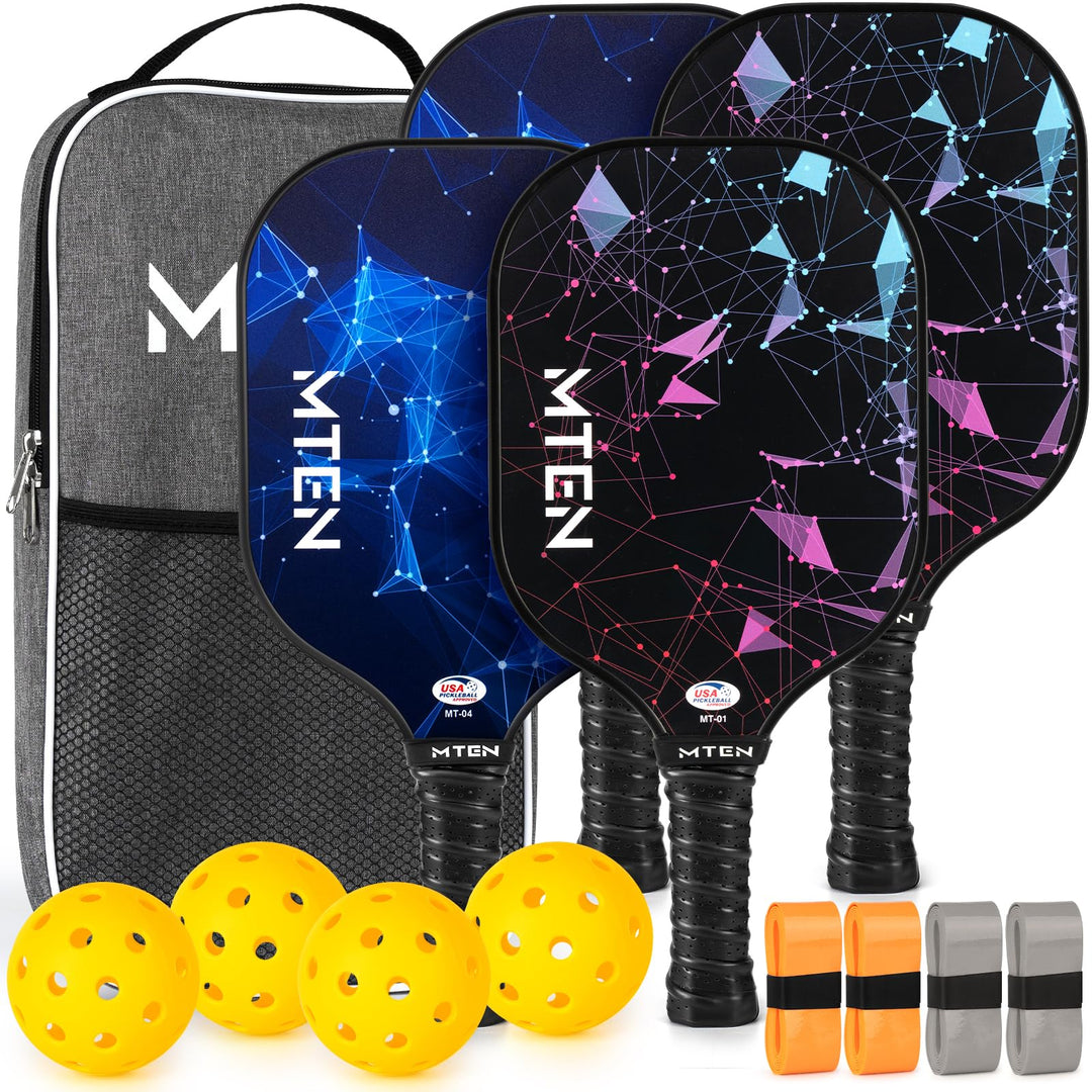 Pickleball Paddles, USAPA Approved Pickleball Paddles Set of 4, Fiberglass Surface Pickleball Set, 4Pickleball Rackets, 4 Pickleball Balls, 4 GripTapes & Carry Bag for Men Women
