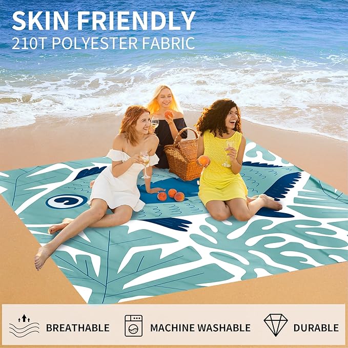 Large Beach Blanket Waterproof Sandproof 108"x 82" for 1-6 Adults,Quick Drying Beach Mat,Lightweight & Durable,Beach Essentials for Family Beach Camping Travel Picnic