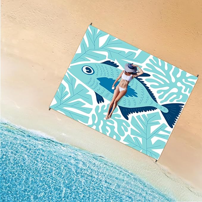 Large Beach Blanket Waterproof Sandproof 108"x 82" for 1-6 Adults,Quick Drying Beach Mat,Lightweight & Durable,Beach Essentials for Family Beach Camping Travel Picnic