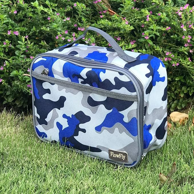 FlowFly Kids Lunch box Insulated Soft Bag Mini Cooler Back to School Thermal Meal Tote Kit for Girls, Boys,Blue Camo