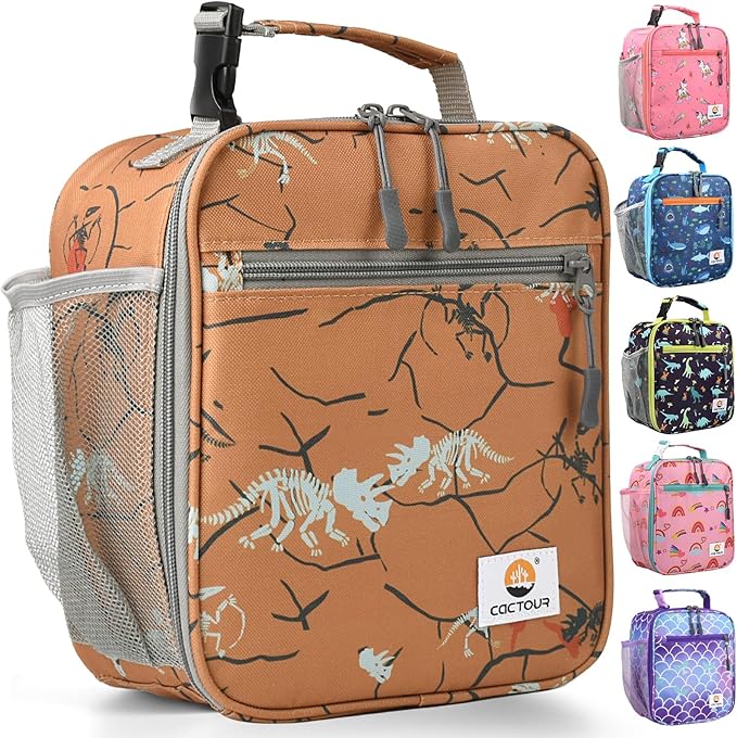 Lunch Box Kids,Premium Insulated Lunch Bag for Girls Boys,Soft Bag Mini Cooler Back to School Thermal Reusable Lunch Bag for Work School Picnic (Brown Dino