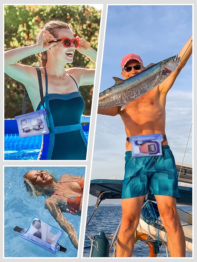 HEETA Waterproof Fanny Pack, Waterproof Pouch Dry Bag 2/3/4 Pack for Phone, Adjustable Waist Strap and Screen Touch Sensitive for Swimming Kayaking Boating Beach Fishing Diving Surfing Accessories