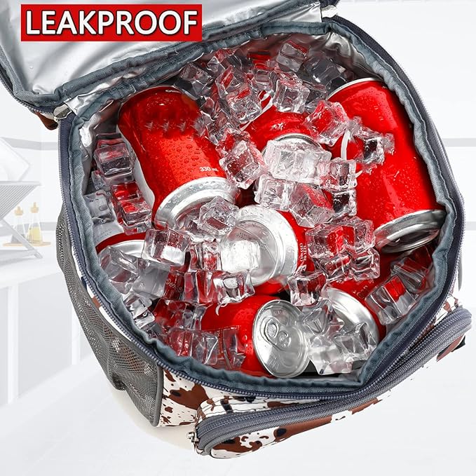 FlowFly Double Layer Cooler Insulated Lunch Bag Adult Lunch Box Large Tote Bag for Men, Women, With Adjustable Strap,Front Pocket and Dual Large Mesh Side Pockets