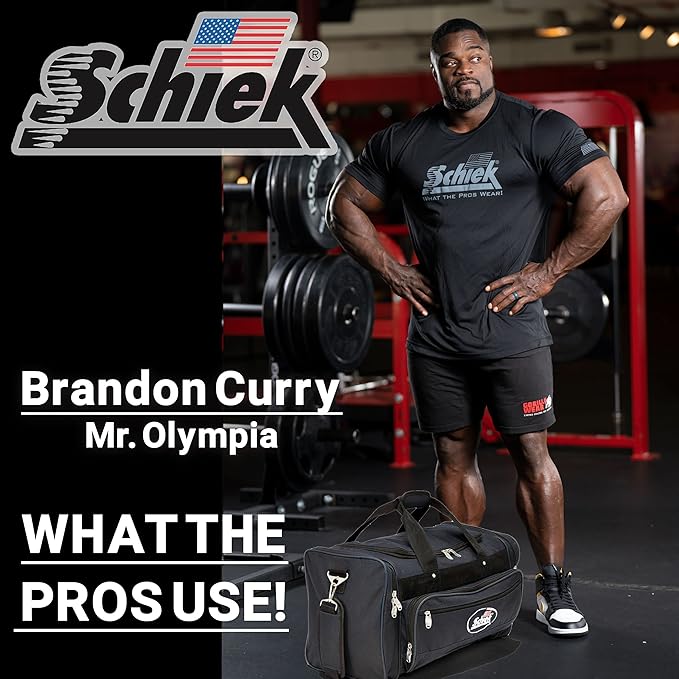 Schiek Sports Deluxe Gym Bag - Nylon Fabric Workout Bag with Adjustable Shoulder Strap