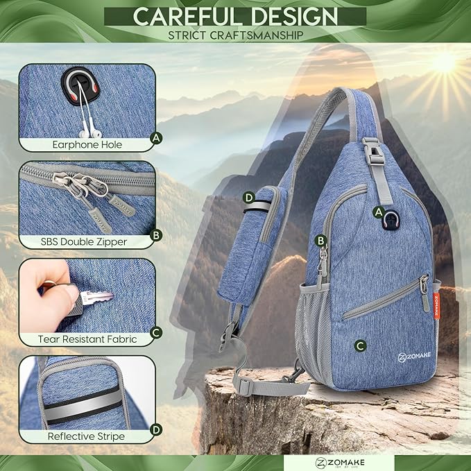 ZOMAKE Small Sling Bag, Travel Sling Backpack, Waterproof Hiking Cycling Crossbody pack for Men Women(Navy Blue)