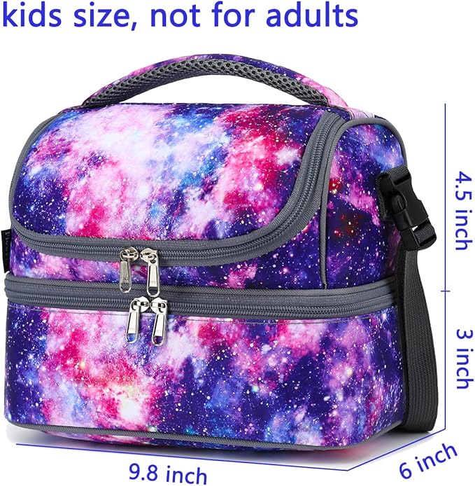 FlowFly Double Decker Cooler Insulated Lunch Bag Large Tote for Boys, Girls, Men, Women, With Adjustable Strap,Galaxy