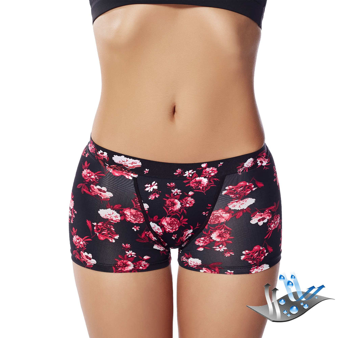 feitycom Period Swimwear-Menstrual Swimwear Bikini Bottoms-Boy Short Leakproof Swim Bottoms for Girls and Women (as1, Alpha, l, Regular, Regular, Black/Red)