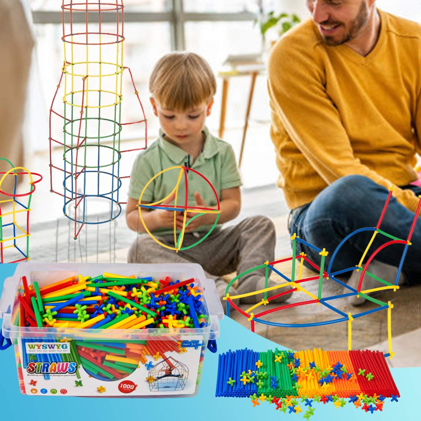 1000 Pieces Reusable Construction Tubes and Connectors Toys, Fort Building Toys for Kids, STEM Creative Building Games for Boys and Girls Ages 4 5 6 7 8 Years Old