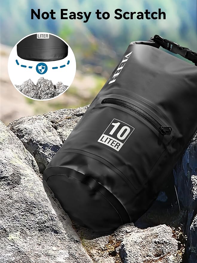 HEETA Waterproof Dry Bag with Front Zippered Pocket for Women Men, 5L/10L/20L/30L/40L Roll Top Lightweight Dry Storage Bag Backpack for Travel, Kayaking, Boating, Rafting, Camping, Hiking & Beach