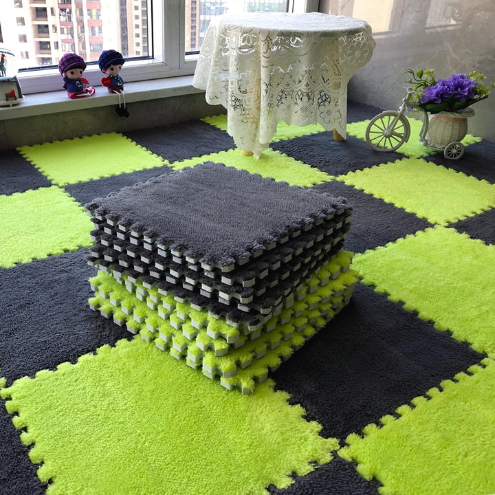 easycustomerlee 12pcs Tiled Puzzle Play Mats Interlocking Shaggy Soft EVA Foam Mats Protective Floor for Children Kids Room Home Parlor Bedroom(Green)