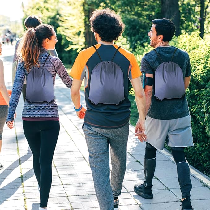 GoodtoU Drawstring Bags - Nylon Gym Bags with Cinch Sack for Sport, Travel, Team (Grey, 16Pcs)