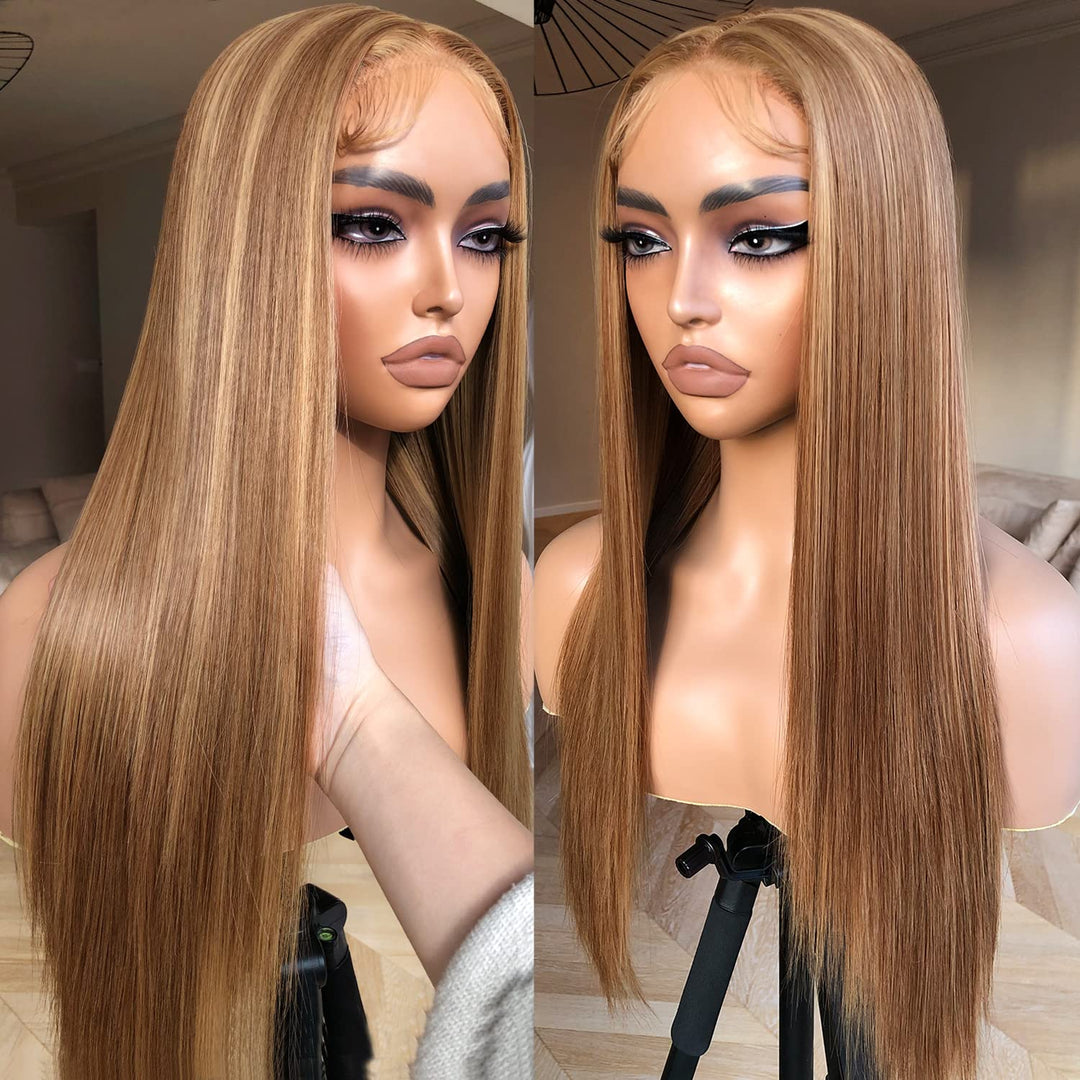 Brownbomb Honey Blonde Lace Front Wig - Pre Plucked, Ready To Wear, Hd Glueless 13X5X1 - Highlight Synthetic Straight Wig For Wo