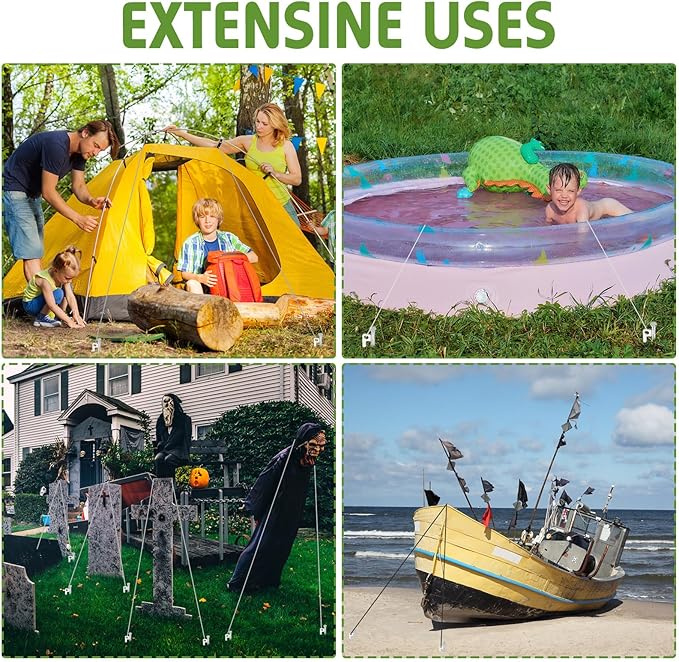 Blulu 24 Pcs 8/12/16 Inch Tent Stakes Heavy Duty Steel Metal Tent Pegs Unbreakable and Inflexible Metal Stakes Tent Spikes for Camping, Yard Decoration, Picnic, Tarp(Silver, 8 Inch)