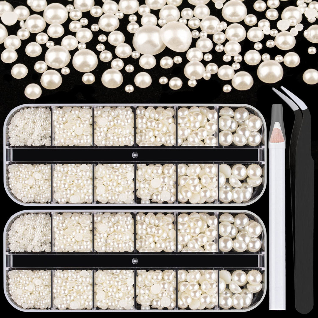 Belleboost Flat Back Pearls Kits 2 Boxes Of Flatback Beige Half Round Pearls With Pickup Pencil And Tweezer For Home Diy And Pro