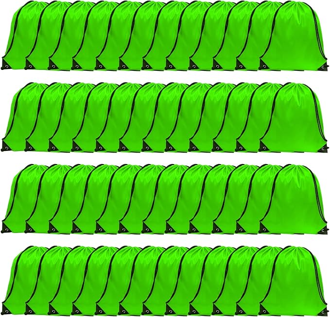 GoodtoU Drawstring Bags - Nylon Backpacks with Drawstring Closure, Bulk Cinch Sack Gym Bags for Sports, Travel, Teams (Green, 48Pcs)