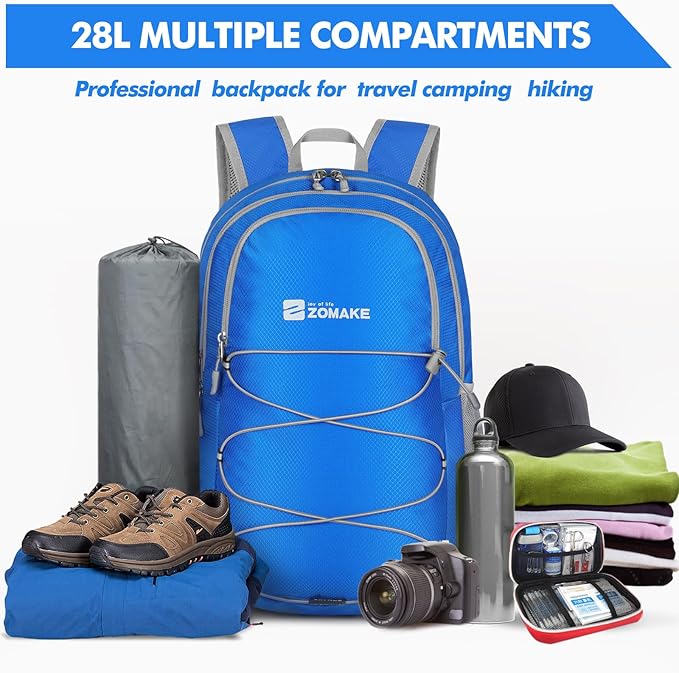 ZOMAKE Lightweight Packable Backpack 28L, Foldable Backpacks Water Resistant Collapsible Day Bag Light Daypack for Hiking