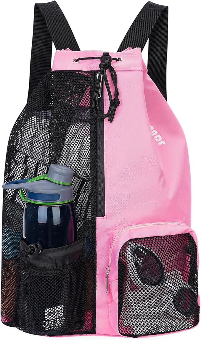 WANDF Swim Bag Mesh Drawstring Backpack with Wet Pocket for Swimming, Gym, and Workout Gear