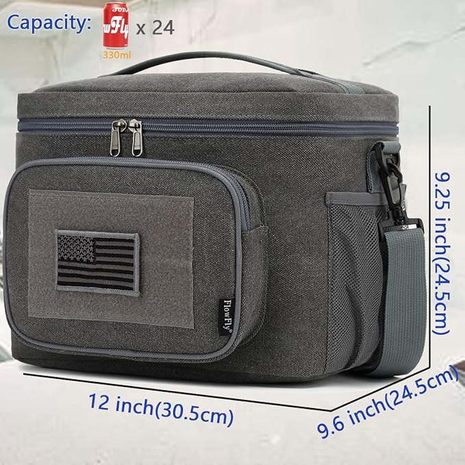 FlowFly Lunch Bag, Insulated Cooler, Thermal Lunch Box Tote with MOLLE/PALS Webbing, Adjustable Padded Shoulder Strap, for Tactical Men Women Adults and Boys Girls Kids (Navy, Large)