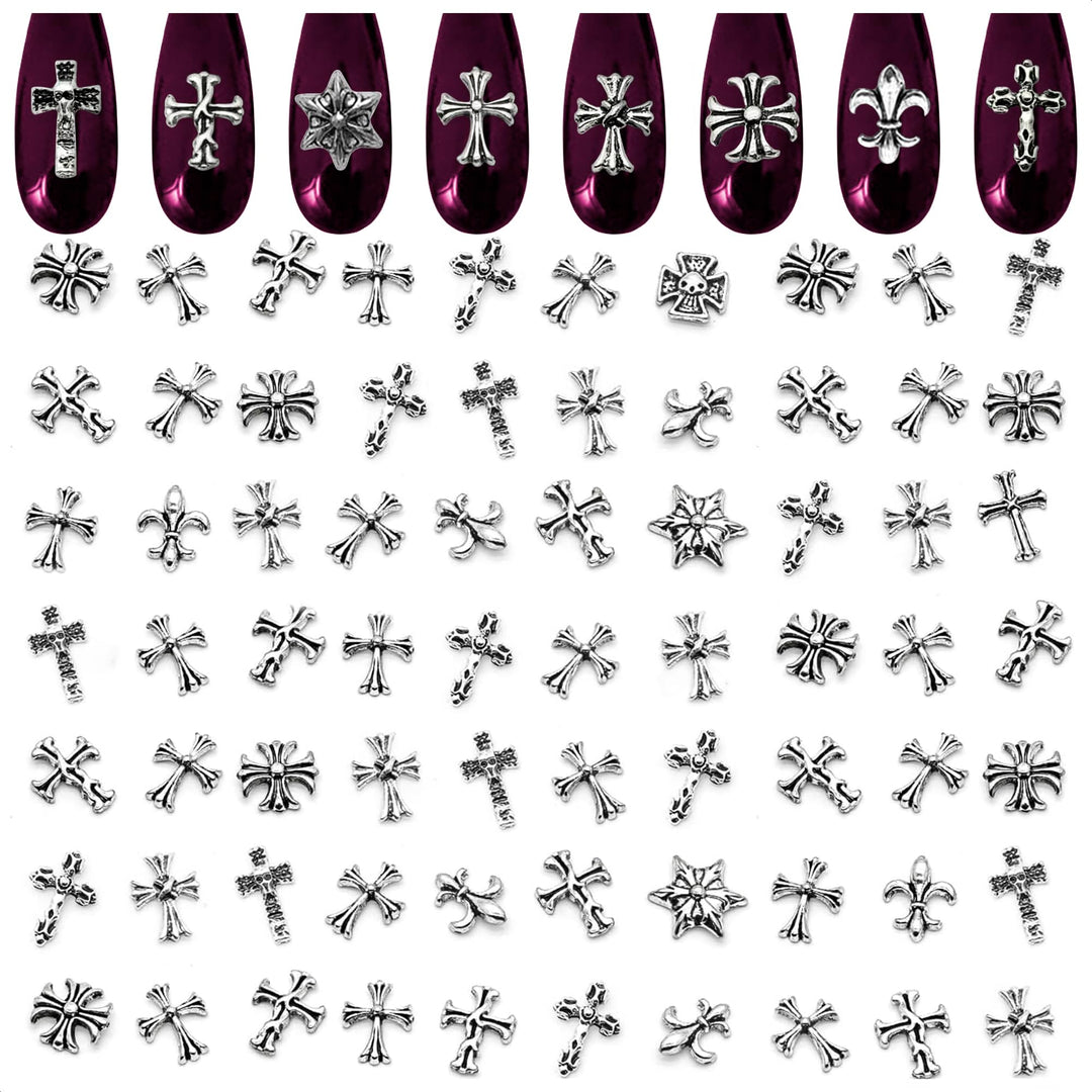 100 Pcs Cross Nail Charms For Nails Design - Cross Charms For Nails Silver Nail Charms And Gems Nail Charms Y2K Nail Cross Charm