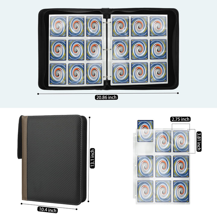 TCGUARD 9 Pockets Trading Card Binder with Sleeves Card Organizer, 900 Double Sided Pocket PU Card Collection Binder, Baseball Binder,for Sports Card, MTG, TCG Yugioh Card (Brown)