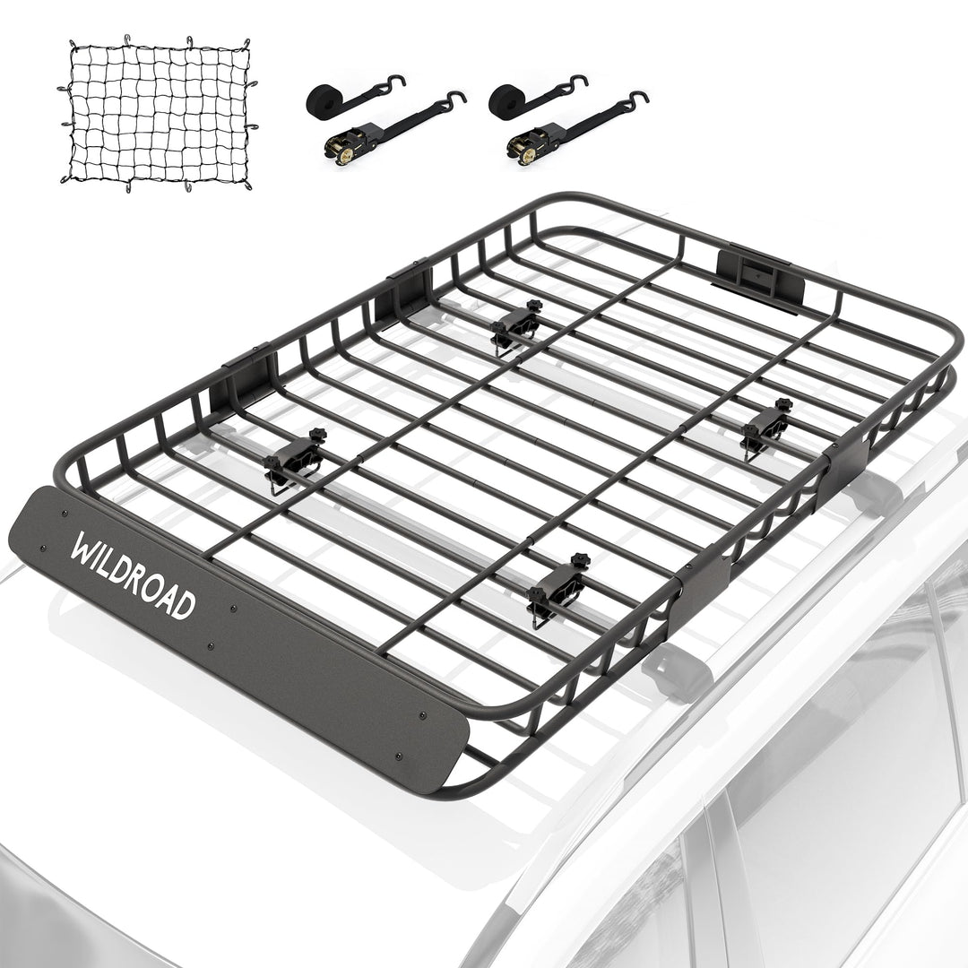 WILDROAD Car Roof Cargo Carrier Combo of Upgraded 64"x 39"x 4" Roof Rack Cargo Basket, Super Duty Bungee Cargo Net. Universal Car Top Luggage Holder Carrier Basket Fits for SUV Truck Cars