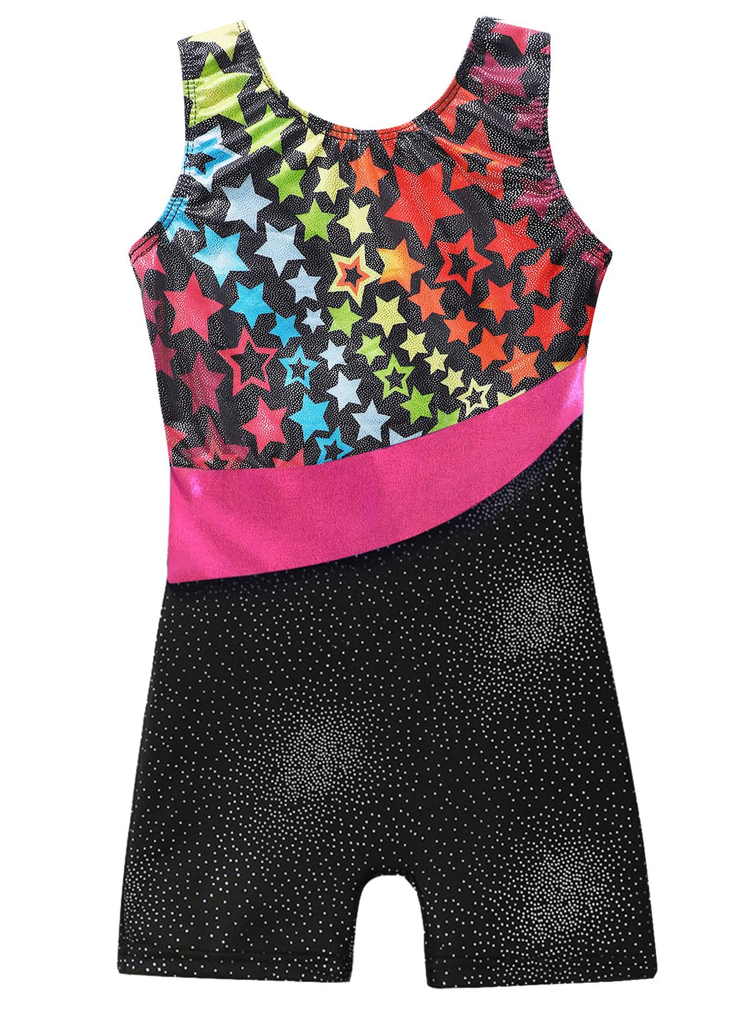 Toddler Leotards for Girls Gymnastics 2t 3t 24 Month Kid Girls Dance Apparel Sparkle Stars Pattern Sleeveless Biketards Hotpink Black (Rainbow Stars, 2-3T)
