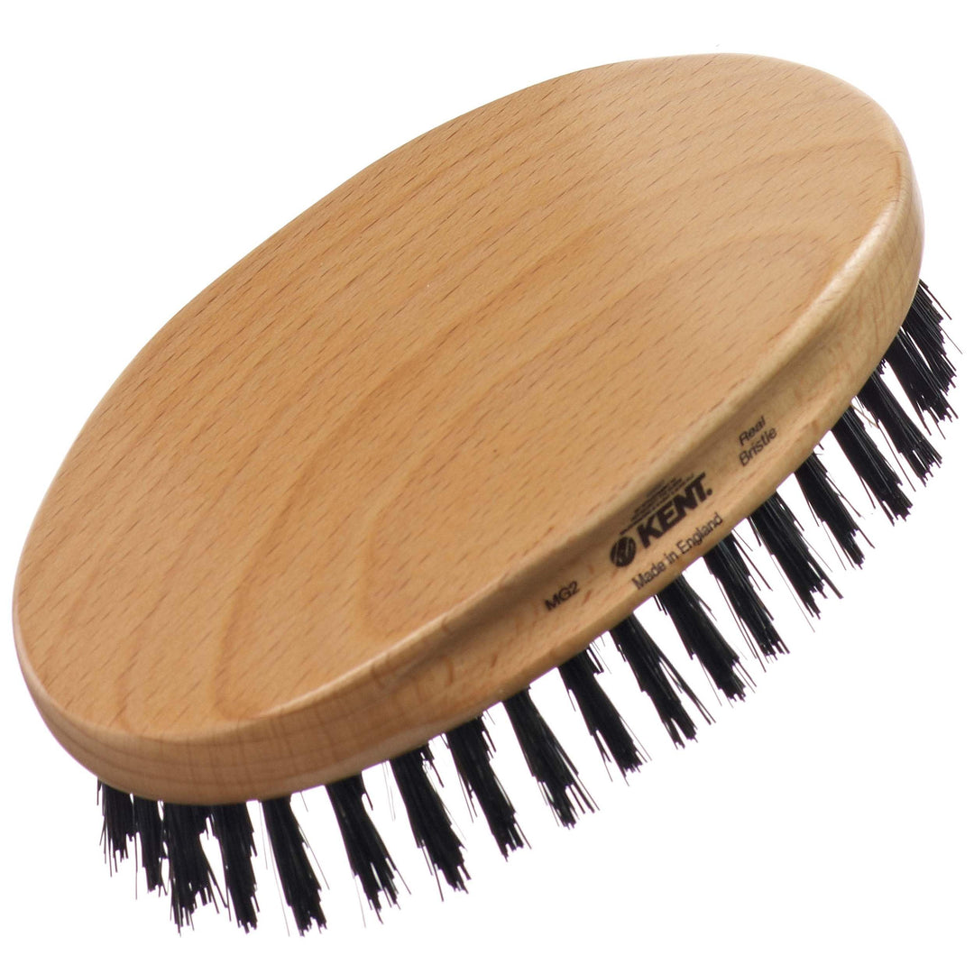 Kent Mg2 Finest Men'S Oval 100% Natural Beechwood Military Hair Brush With 100% Natural Black Boar Bristle For Mens Grooming, Sc