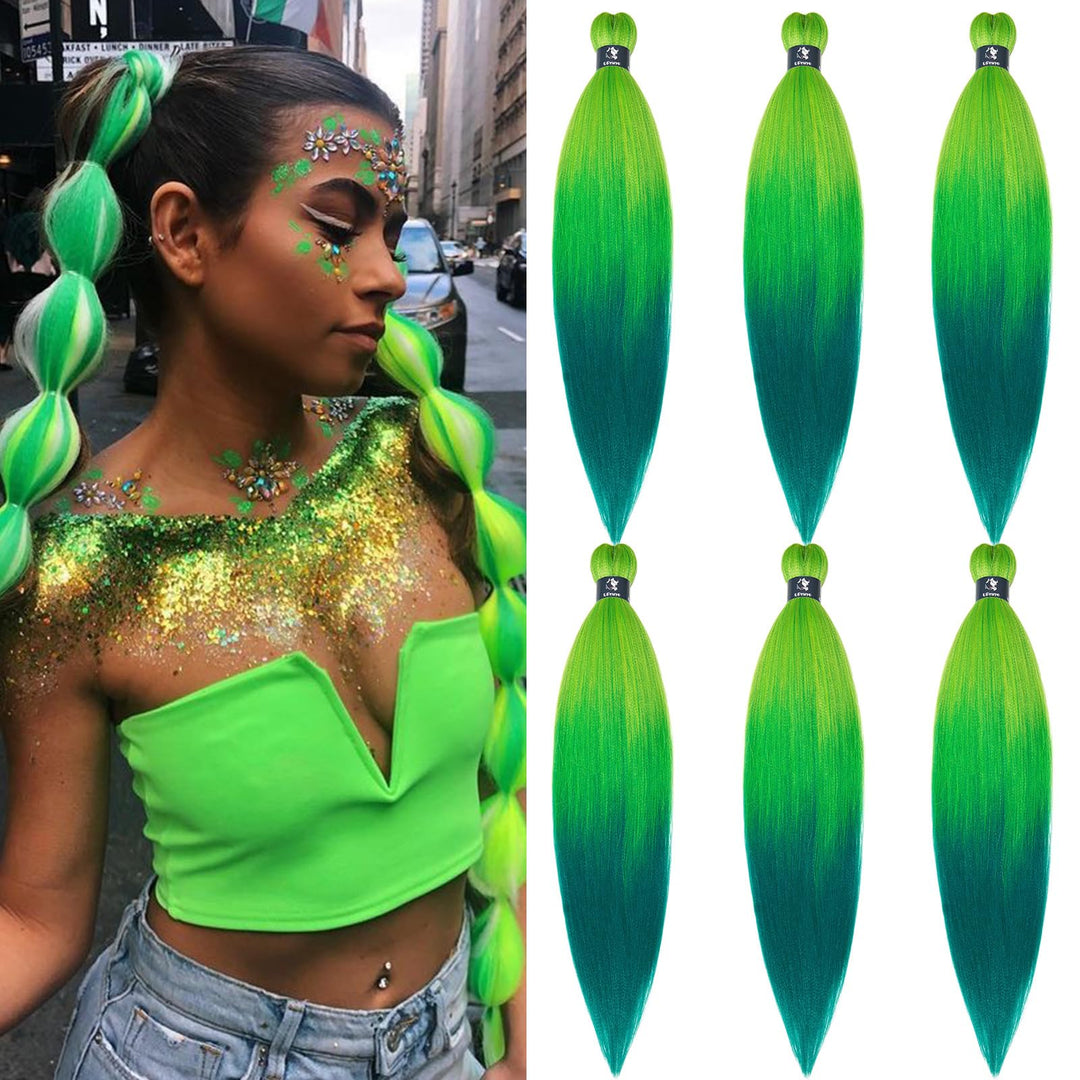 Upruyo Green Ombre Braiding Hair Pre Stretched 26 Inch Yaki Colorful Itch Free Synthetic Prestretched Braiding Hair Ombre 6 Pack