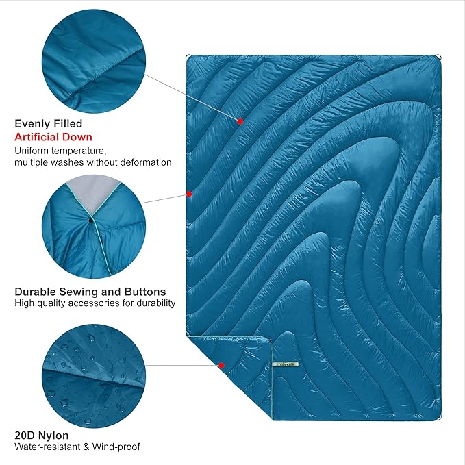 4Monster Double Puffy Camping Blanket - Extra Puffy Outdoor Blanket, Portable, Lightweight and Warm,Insulated Camping Quilt for Outdoors, Travel, Stadium, Festivals, Beach, Hammock