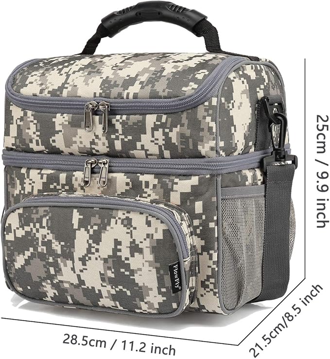 FlowFly Double Layer Cooler Insulated Lunch Bag Adult Lunch Box Large Tote Bag for Men, Women, With Adjustable Strap,Front Pocket and Dual Large Mesh Side Pockets