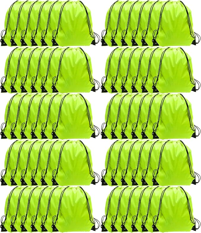 GoodtoU Drawstring Bags, Drawstring Backpack for Sport, Traveling, Team (60Pcs, Fluorescent Green)