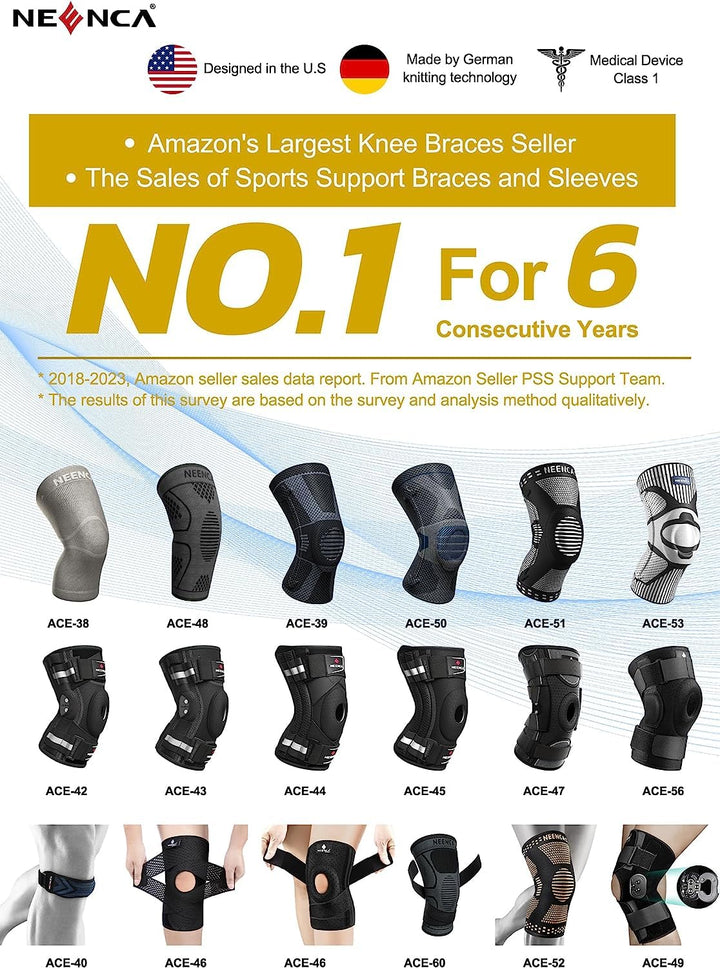 NEENCA Professional Knee Brace for Pain Relief, Medical Knee Support with Patella Pad & Side Stabilizers, Compression Knee Sleeve for Meniscus Tear, ACL, Joint Pain, Runner, Workout - FSA/HSA Eligible