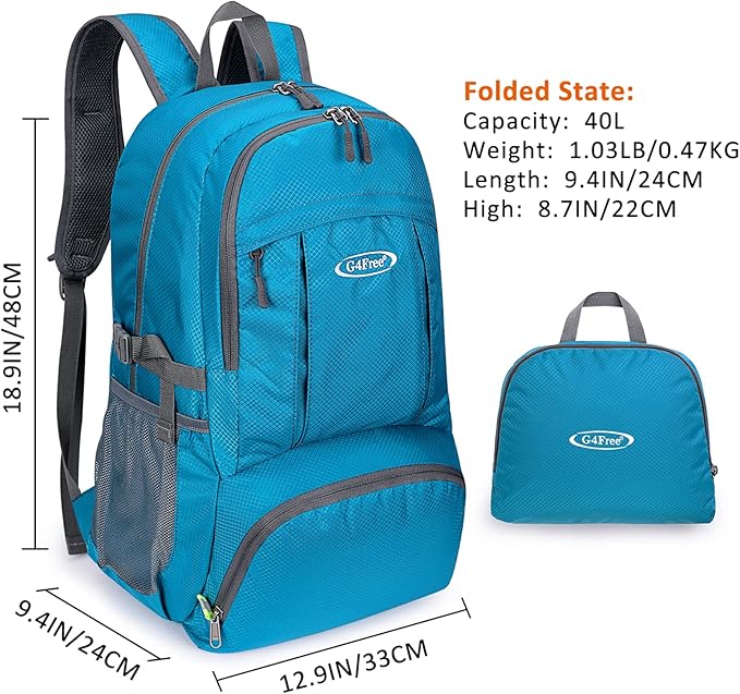 G4Free 40L Lightweight Packable Hiking Backpack, Waterproof Travel Daypack