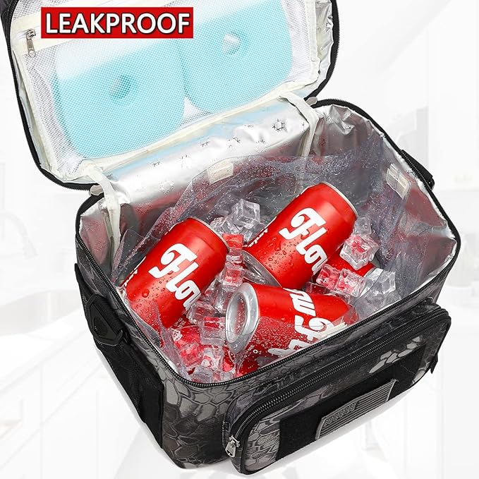 FlowFly Lunch Bag, Insulated Cooler, Thermal Lunch Box Tote with MOLLE/PALS Webbing, Adjustable Padded Shoulder Strap, for Tactical Men Women Adults and Boys Girls Kids (Typhon, Large)