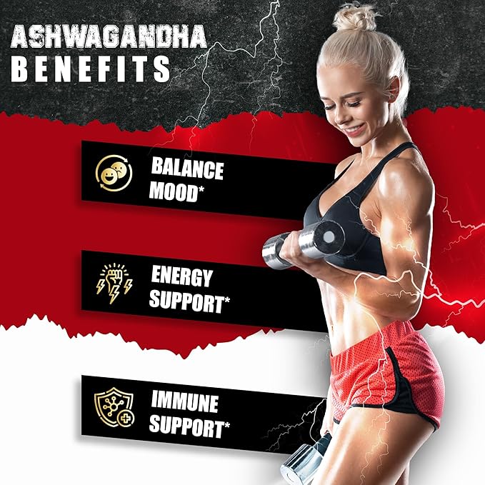 Ashwagandha Capsules with Turmeric, St.John's Wort, Rhodiola Rosea, Ginger, and Black Pepper - 180 Count - 6 Month Supply