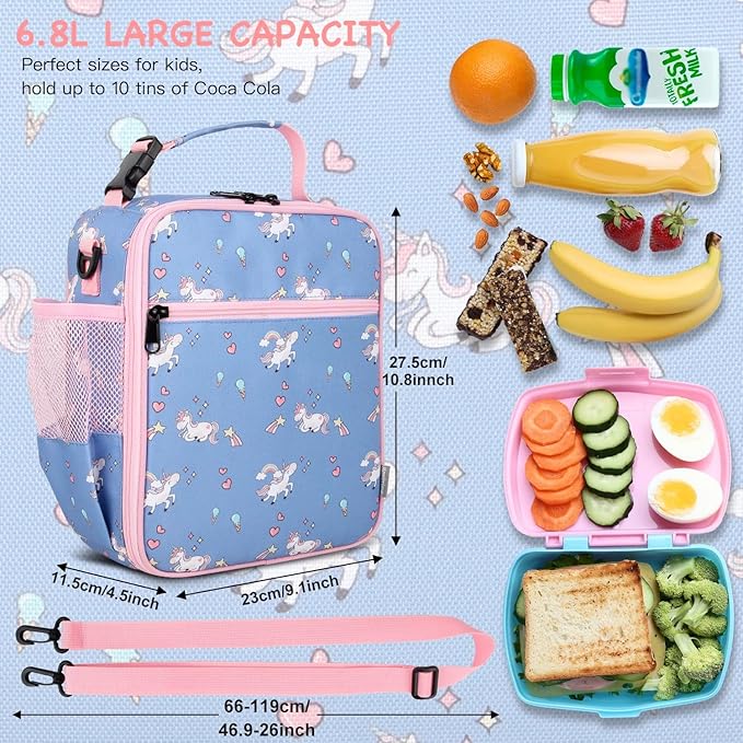 Kids Insulated Lunch Box Bag, Thermal Picnic Cool Bags with Adjustable Strap for Adults Children Women Men Boys Girls School Work (Little HorsePony)