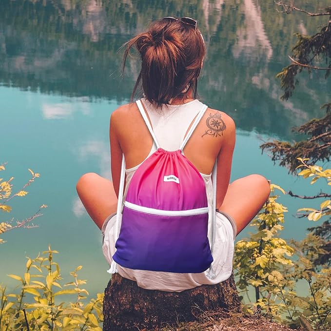 WANDF Drawstring Backpack String Bag Sackpack Cinch Water Resistant Nylon for Gym Shopping Sport Yoga (Red)