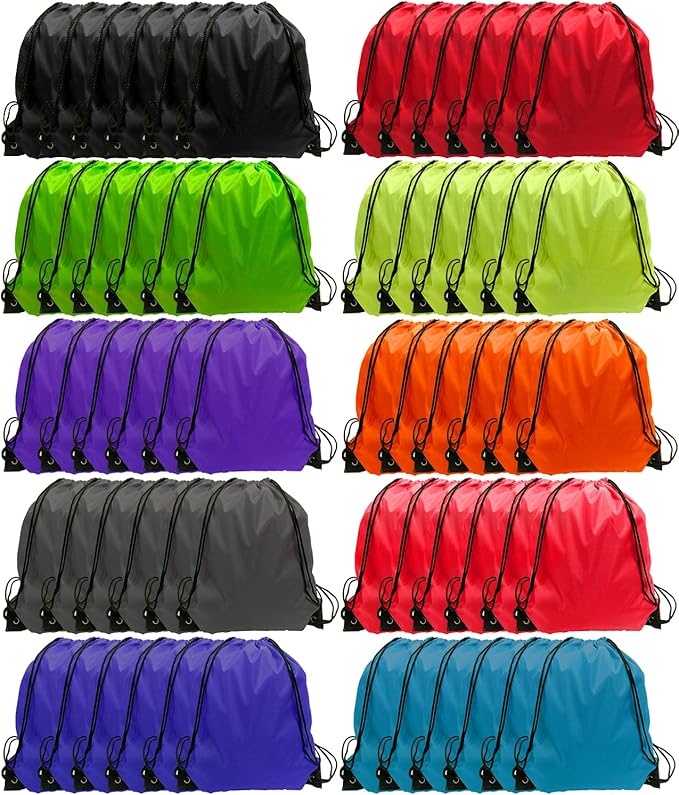 GoodtoU Drawstring Backpack Bulk, 60 Pcs Draw String Bags Cinch Bag Drawstring Gym Bag Sackpack Drawstring Bags for Women Men, 10 Colors