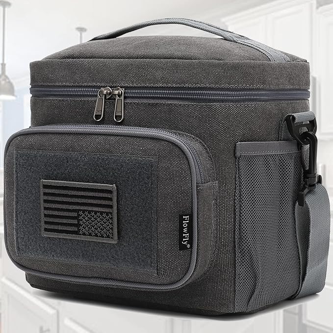 FlowFly Lunch Bag, Insulated Cooler, Thermal Lunch Box Tote with MOLLE/PALS Webbing, Adjustable Padded Shoulder Strap, for Tactical Men Women Adults and Boys Girls Kids (Navy, Medium)