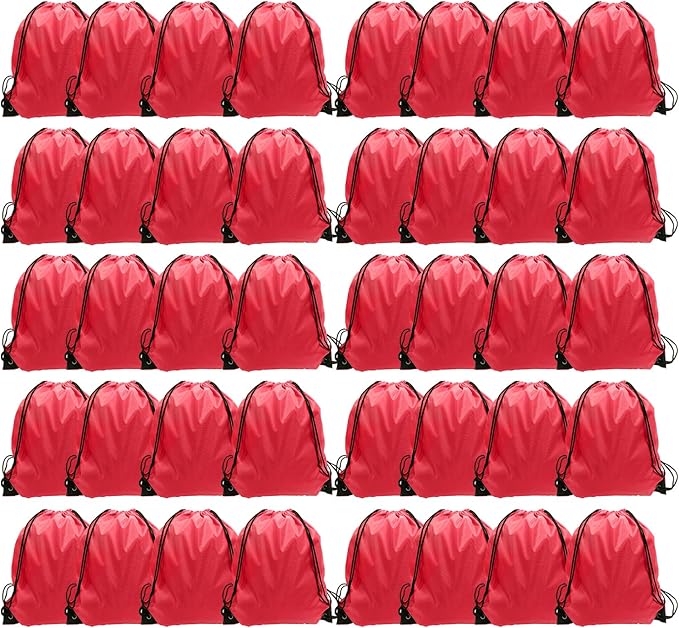 GoodtoU Drawstring Backpack, Nylon Cinch Sack Gym Bag for Sport, Traveling, Team (40Pcs, Cherry)