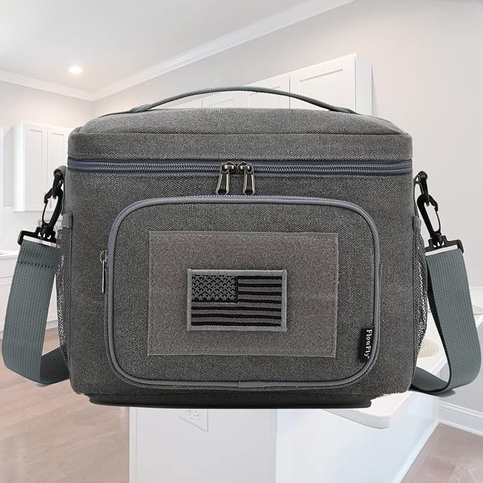 FlowFly Lunch Bag, Insulated Cooler, Thermal Lunch Box Tote with MOLLE/PALS Webbing, Adjustable Padded Shoulder Strap, for Tactical Men Women Adults and Boys Girls Kids (Navy, Large)