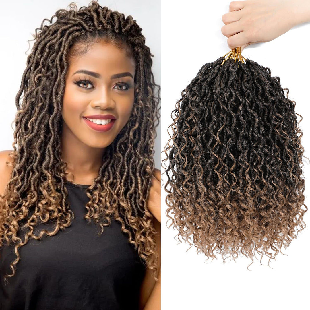 8 Packs Crochet Hair For Black Women, Goddess Locs Crochet Hair, Goddess Faux Locs With Curl Braids (12Inch, 8Packs, T1B/27)