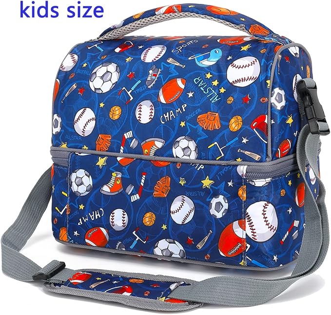 FlowFly Double Decker Cooler Insulated Lunch Bag Large Tote for Boys, Girls, Men, Women, With Adjustable Strap, Football