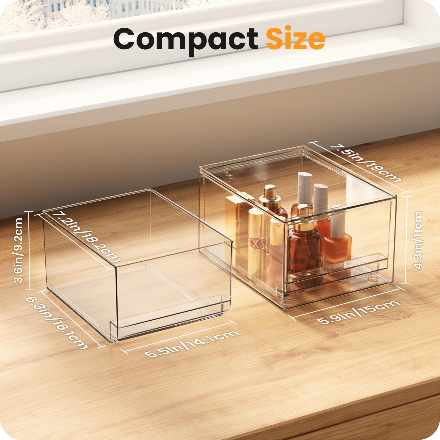 A-LuGei 2 Pack ๐๐ฟ๐๐๐๐ฎ๐น ๐๐น๐ฒ๐ฎ๐ฟ Vanity Makeup Organiser, Stackable Acrylic Desk Drawer Organisers and Storage, Plastic Organisation Box for Bathroom Skincare Perfume Medicine Under Sink