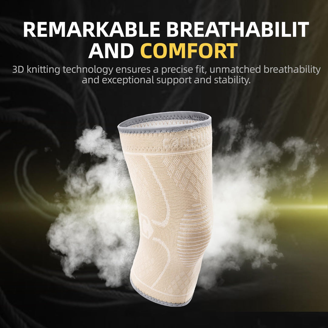 CAMBIVO 2 Pack Knee Brace, Knee Compression Sleeve Support for Men and Women, Knee Pads for Running, Hiking, Meniscus Tear, Arthritis,Joint Pain Relief (Beige,Small)