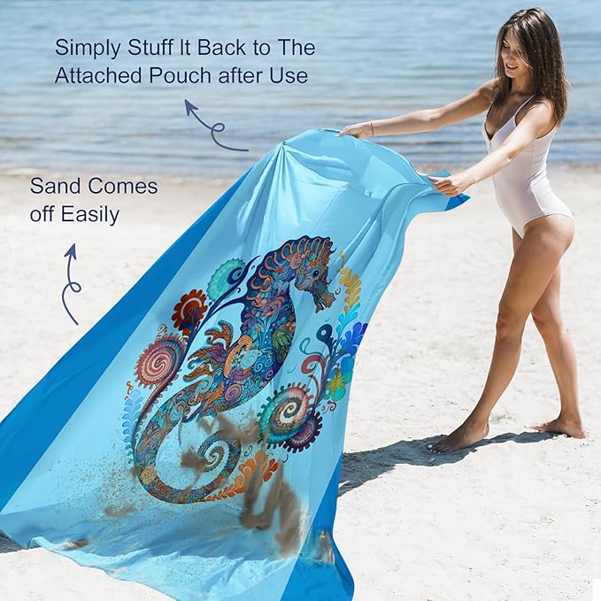 Large Beach Blanket Waterproof Sandproof 108"x 82" for 1-6 Adults,Quick Drying Beach Mat,Lightweight & Durable,Beach Essentials for Family Beach Camping Travel Picnic