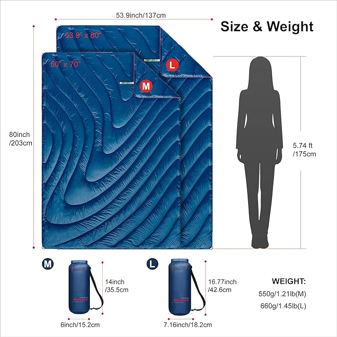 4Monster Double Puffy Camping Blanket - Extra Puffy Outdoor Blanket, Portable, Lightweight and Warm,Insulated Camping Quilt for Outdoors, Travel, Stadium, Festivals, Beach, Hammock
